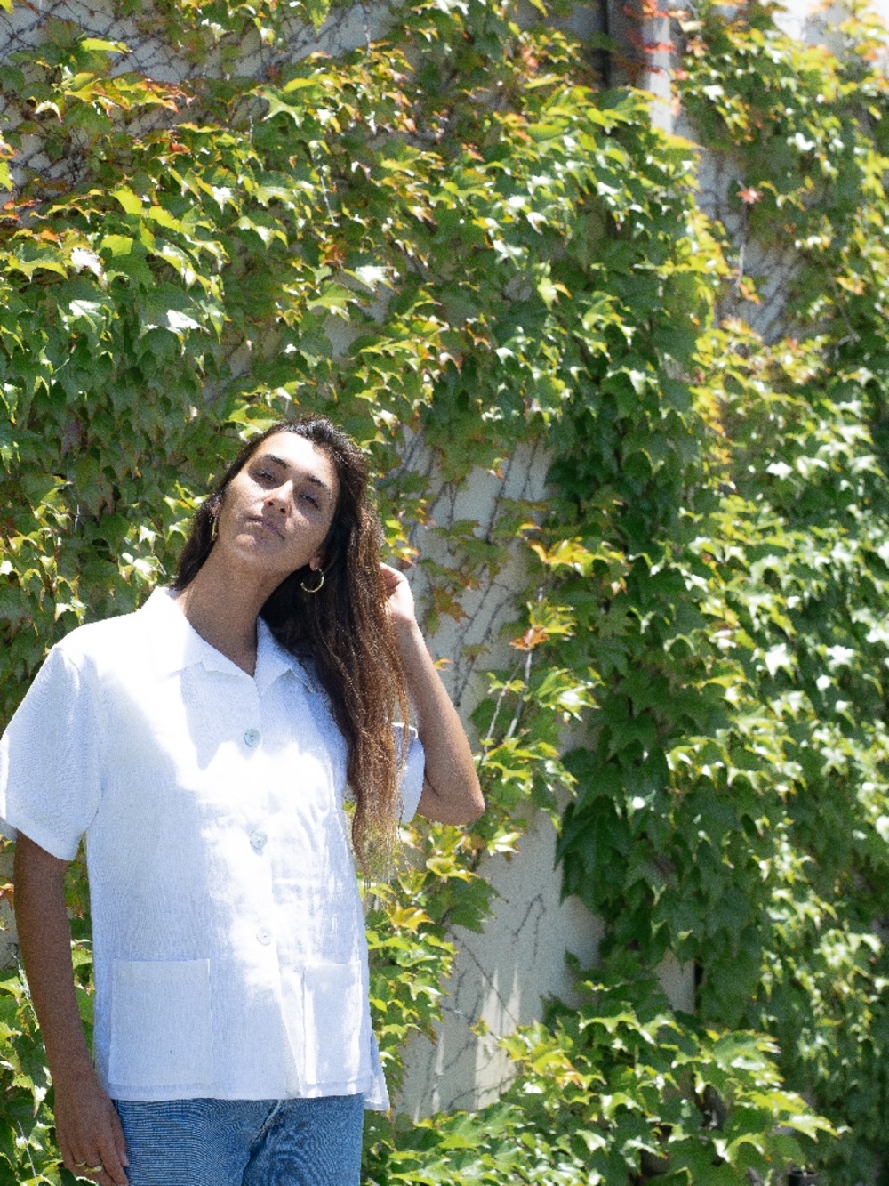 White Linen Button Down with Abalone Buttons